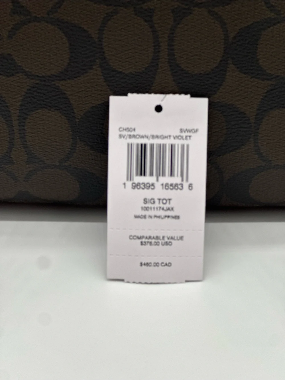 Coach Brown Signature Tote with Pink Handles